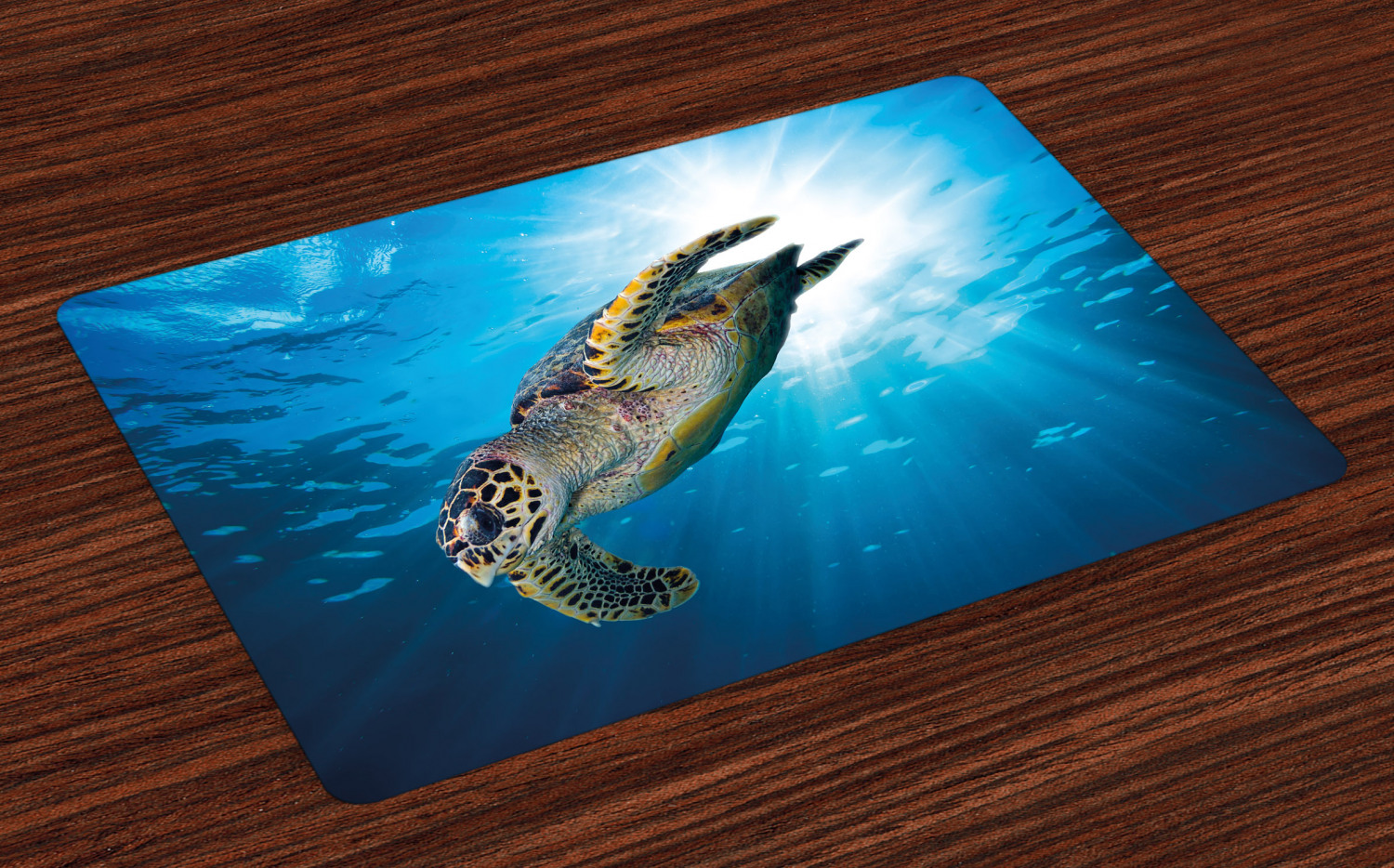 Turtle Placemats Set of 4 Hawksbill Sea Turtle Dive Deep Into the Blue