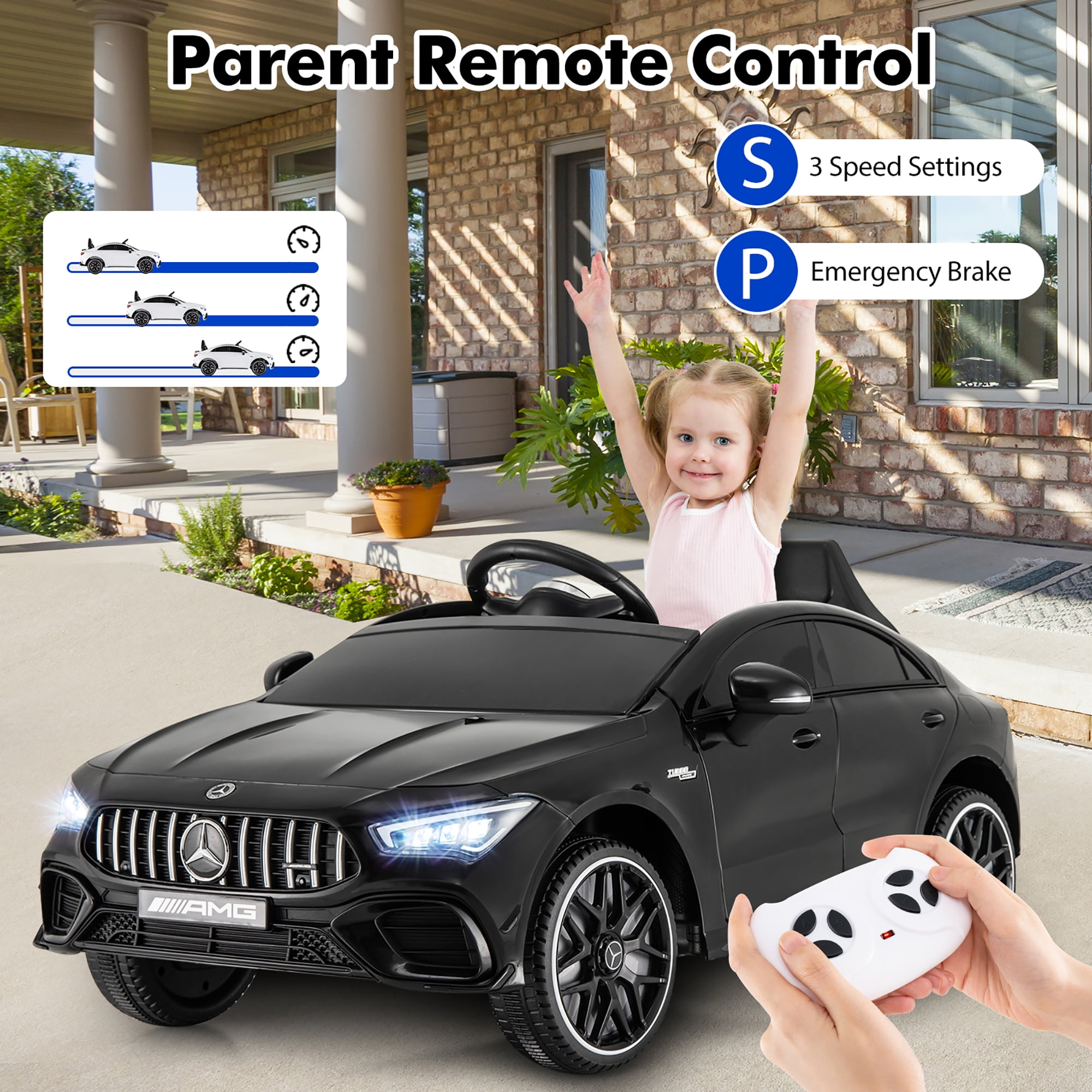 Gymax 12V Kids Ride on Car w/Remote Rocking Function Transport Wheels Lights & Music Black