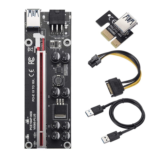 Placa elevadora PCI-E con luz dinámica LED Extensor PCI-Express de 6 pines con 8 condensadores sólidos, ranura roja, USB negro Inevent EL004773-07