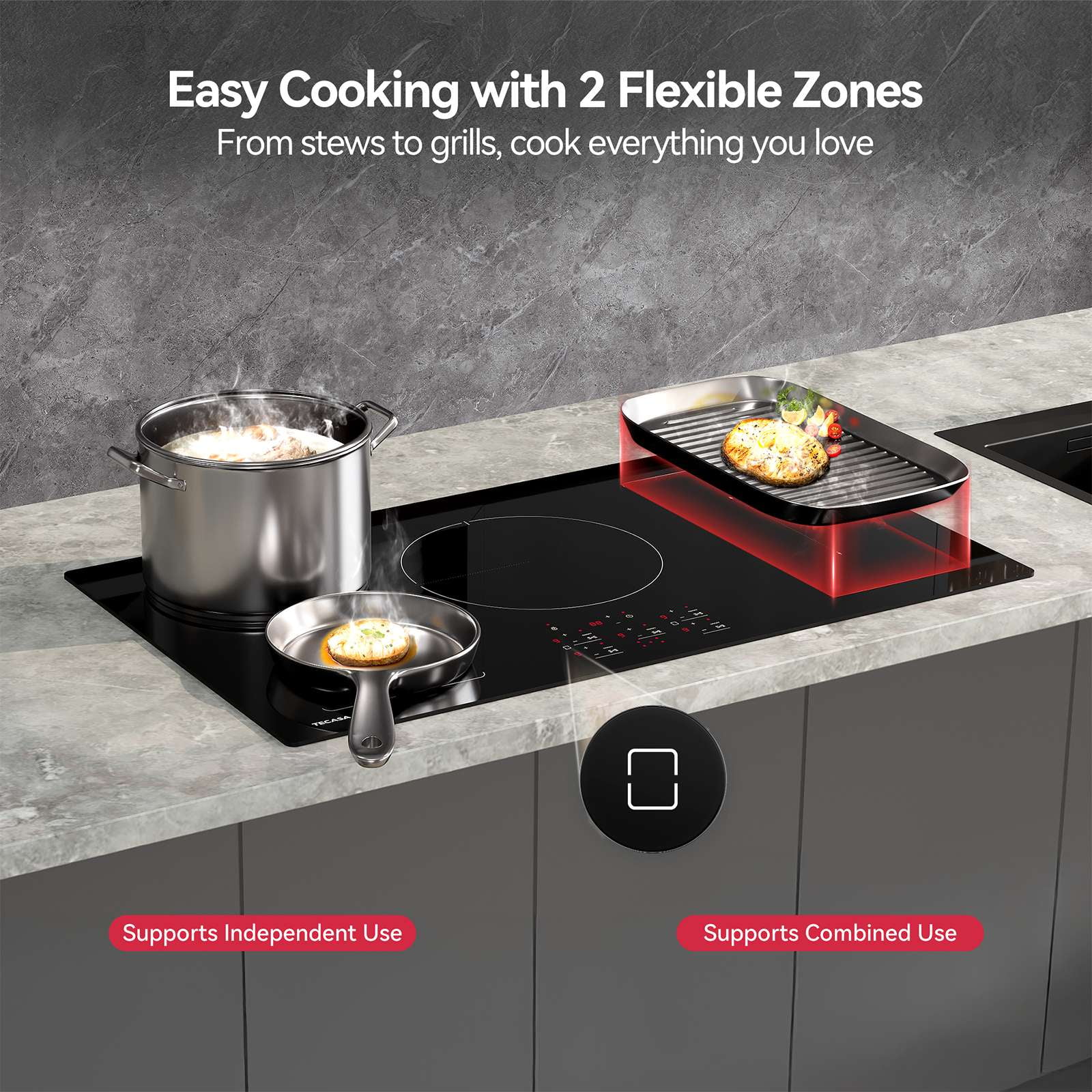 TECASA 36 in Built-in Induction Cooktop, 10800W Electric Cooktop 5 Burners with Boost, Touch Control Stove Top, Timer & Child Lock, Black