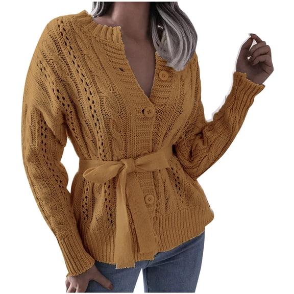 Vedolay Womens Sweaters Knitted Long Sleeve Slim Fit Workout Cardigans Yellow,M