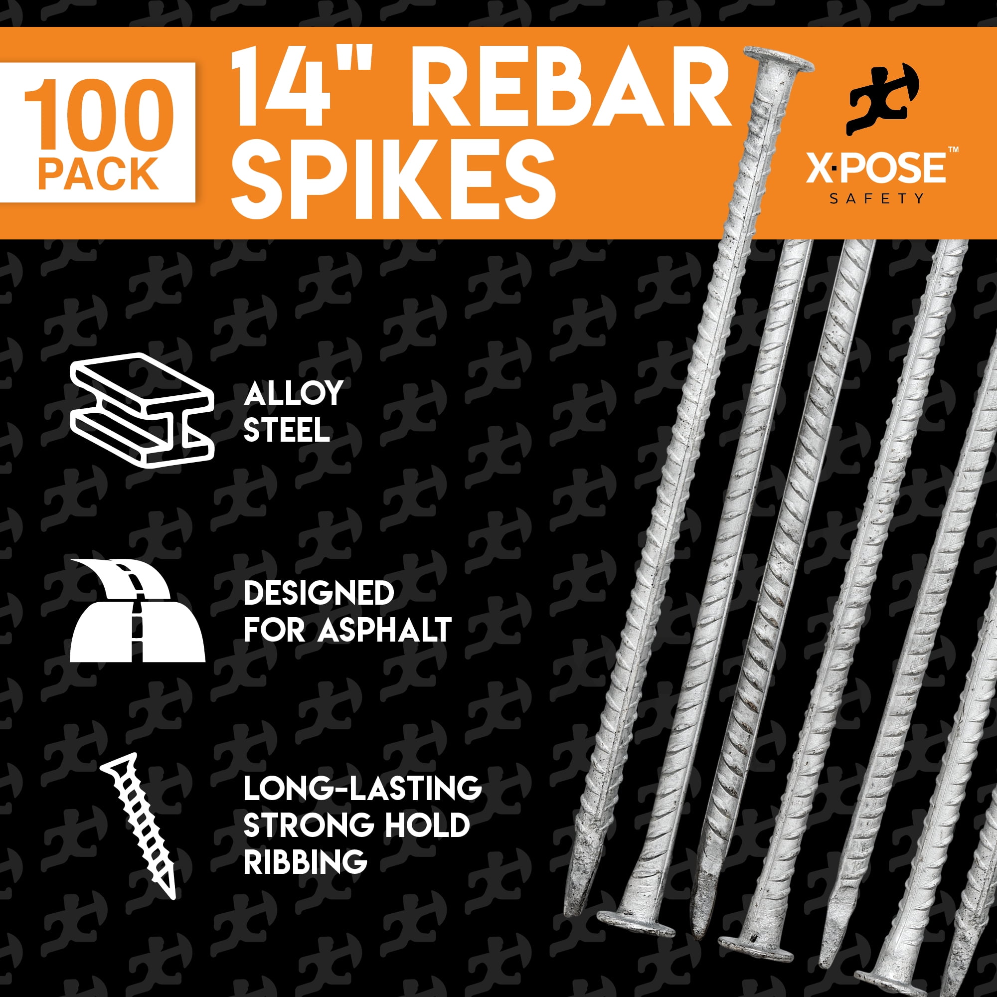 Rebar Stakes - 14 inch Metal Spikes 1/2 inch Diameter -100 Pack Rebar Support - by Xpose Safety