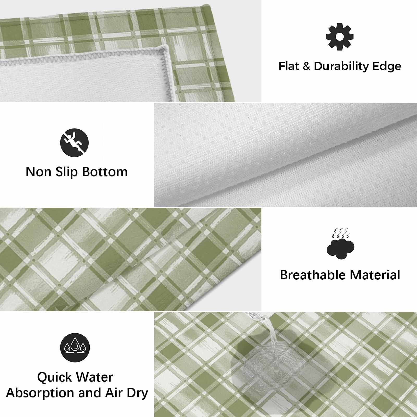 Sage Green Plaid Outdoor Rug 5x8 Ft, Non Slip Washable Area Rug, Modern Art Checkered Farmhouse Patio Rugs Carpet Runner, Large Floor Mat for Indoor/Outdoor Deck Porch Camping