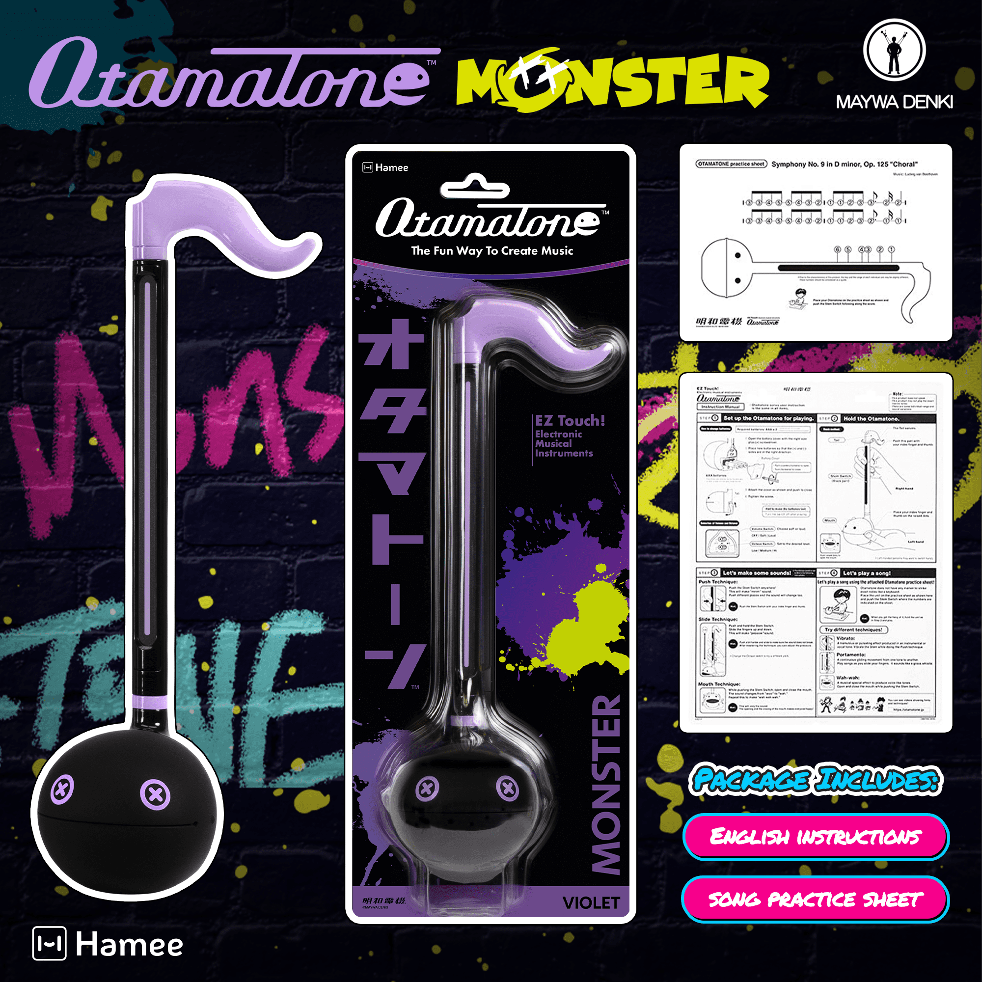 Otamatone Monster Electronic Portable Music Instrument / Synthesizer Toy from Japan by Maywa Denki (Officially Licensed) [English Instructions] - Violet
