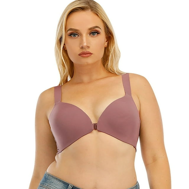 Women‘s Large Size Solid Color Bra Without Steel Ring And Seamless Front Buckle