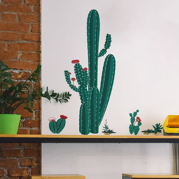 Clearance Wall stickers under $5,Green Cactus Wall Decals Tropical Wall Stickers DIY Peel And Stick Art Murals For Kids Room Bedroom Living Room Bathroom Kitchen Office Home Decoration