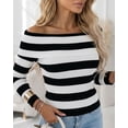 thumbnail image 5 of CHICME Striped Sweaters for Women Off Shoulder Long Sleeve Knit Sweater Soft Stretchy Slim Fit Pullover Black-L Fall Tops, 5 of 9