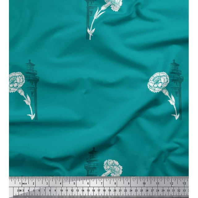 Soimoi polyester Crepe Fabric Architecture Structure,Leaves & Floral Artistic Print Fabric by the Yard 52 Inch Wide