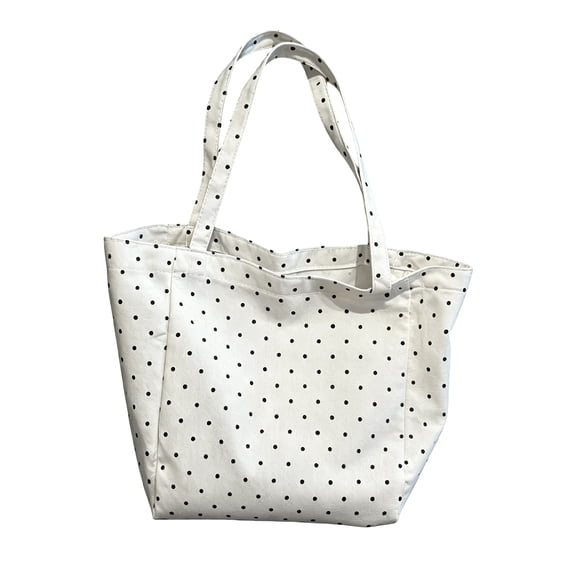 Moontgen Women Canvas Polka Dot Shoulder Bags Large Capacity Versatile Tote Bag with Hook Lightweight Armpit Pouch Travel Date Shopping Handbags (Wide Strap)