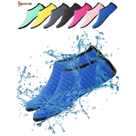 Spencer Men Women Barefoot Water Skin Shoes Quick-Dry Aqua Strip Bench Socks Slip-on for Swim Surf Yoga Outdoor Exercise S Bluw