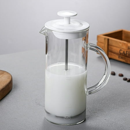 

Manual Milk Frother Glass Milk Foamer Hand Milk Froth Pot Heat Resistant Glass Coffee Froth Pot Premium Press Coffee Maker Frother Jug Mixer 480ml for Latte Coffee Cappuccino
