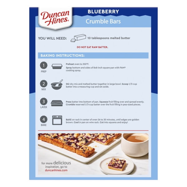 (3 pack) Duncan Hines Blueberry Flavored Crumble Bar Mix, Breakfast Bar Mix, Made With Real Fruit, 15.21 oz.