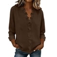 thumbnail image 2 of Craaazy Women's Relaxed Fit V Neck Blouse, Solid Color Long Sleeve Ruffle Accent Top, Loose Comfy Cotton Linen Tee for Work & Daily Wear Gifts, 2 of 6