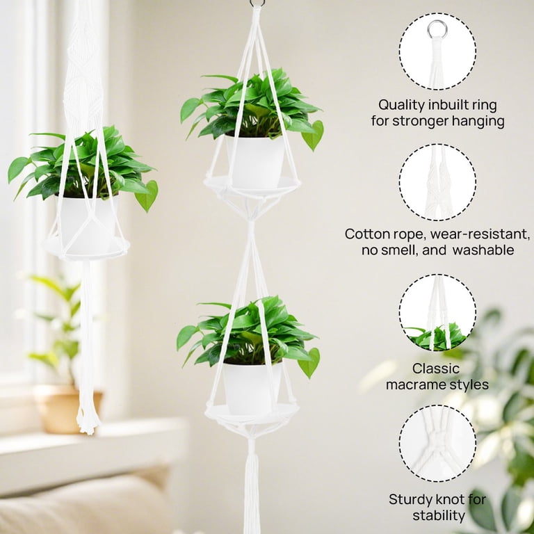 Fgy 6 Pack Macrame Plant Hangers Indoor Different Size Hanging Planter Basket Flower Pot Holder with Hooks (White)