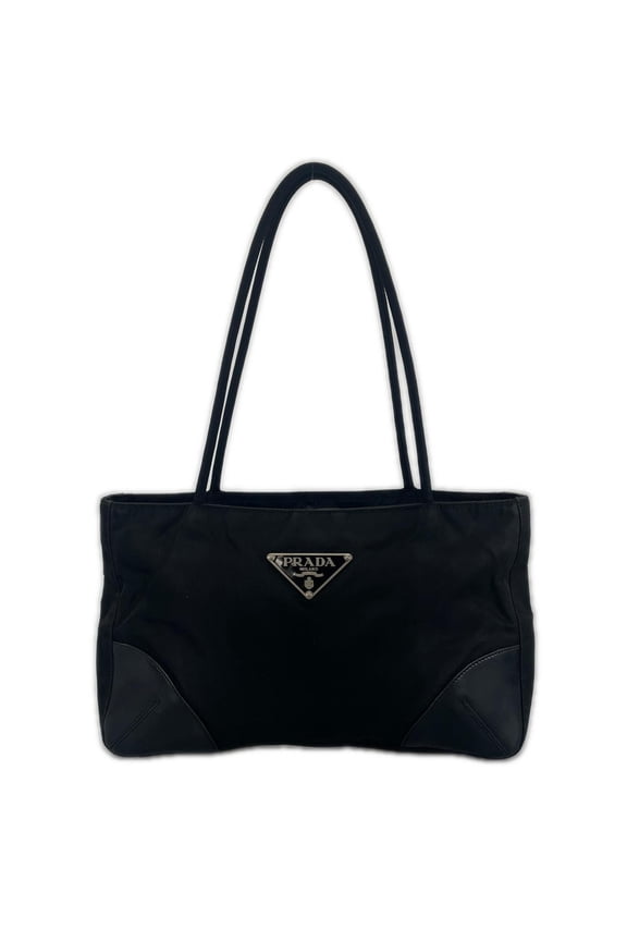 Pre-Owned PRADA Triangle Logo Tote Bag, Nylon, Black, Women's