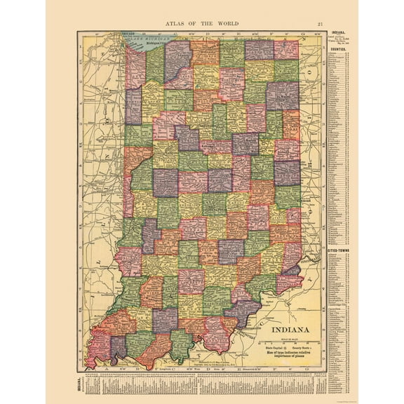 Historic State Map - Indiana - Hammond 1910 -23 x 29.65 - Vintage Wall Art