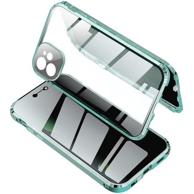 Funda antimiradas para iPhone 12 Pro Max, con fuerte adsorción magnética, protector de lente de cámara, marco de metal 360, protección de cuerpo completo, vidrio de doble cara (iPhone12Promax, azul) Ormromra CZDZ-ZH44-4