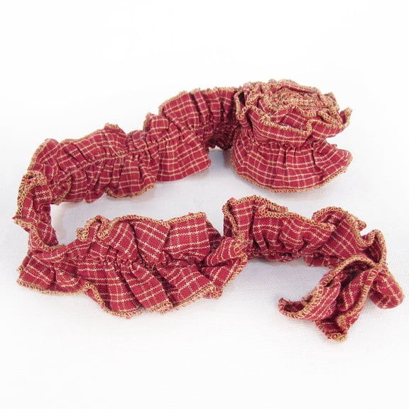 JCS Primitive Red Ruffled Homespun Cotton Fabric Plaid Trim/Garland - 2 x 144 inches (12 feet)