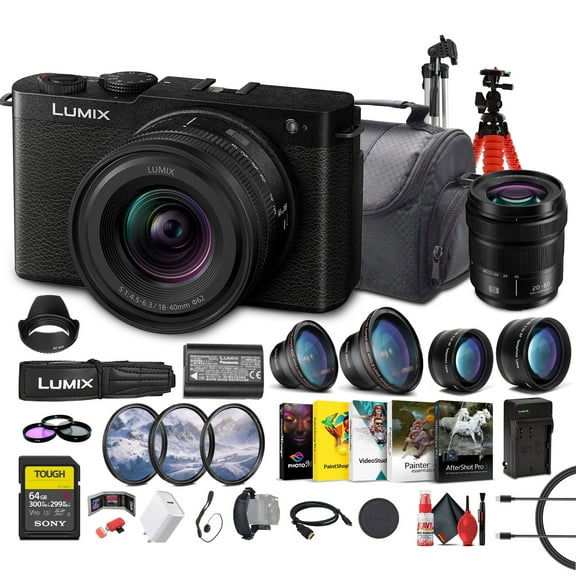 Panasonic Lumix S9 Full Frame Mirrorless Camera with 18-40mm f/4.5-6.3 Lens, Compact, Lightweight (Black) (DC-S9NK)   Panasonic 20-60mm Lens   64GB Memory Card   Telephoto Lens   More