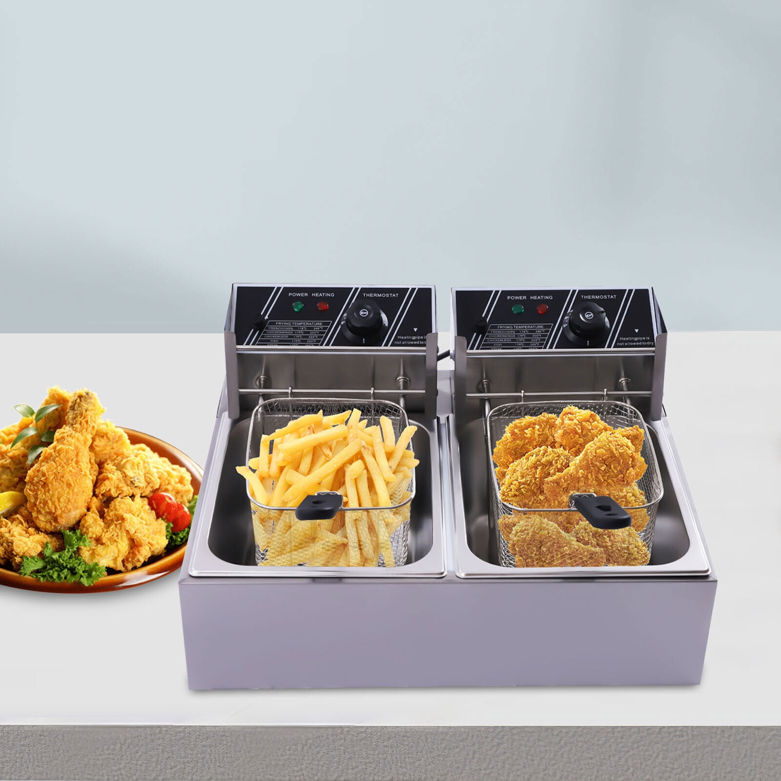 MONIPA Commercial Electric Deep Fryer Dual Tank Stainless Steel 2 Fry