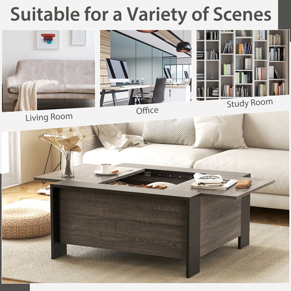 Finihen Coffee Table, 36.5 Inch Coffee Table with Sliding Top and Hidden Compartment, for Living Room, Reception Room, Office, Gray Finihen Coffee Table, 36.5 Inch Coffee Table with Sliding Top and Hidden Compartment, for Living Room, Reception Room, Office, Gray