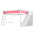 thumbnail image 6 of Harper & Bright Designs Queen Size Loft Bed with Wardrobe and Storage Shelves, Solid Wood Loft Bed Frame with Detachable Slide and Ladders, Pink+White, 6 of 12