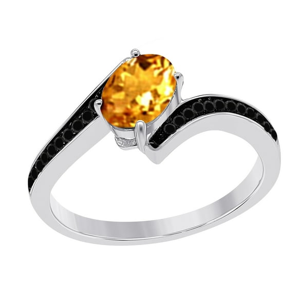 AoneJewelry 1.00 Carat Black Diamond and Oval Shape Citrine Ring In 14K Solid Gold ( Rose, White & Yellow )