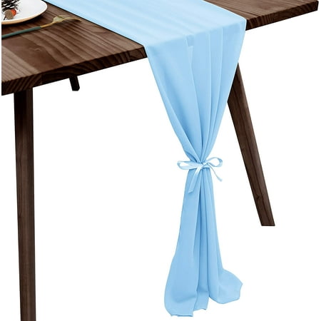 

Romantic Chiffon Table Runner 10 Ft (28X120 Inches) Dusty Blue Table Runners for Rustic Wedding Event Birthday Party Bachelorette Party Bridal Shower Party Baby Girl Shower Décor