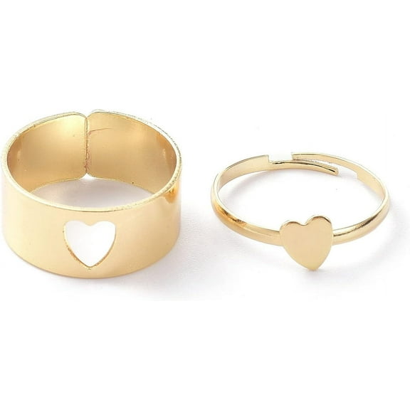 20 Sets Adjustable Heart Couple Promise Rings Gold Alloy Matching Romantic Hollow Design for Engagement Anniversary or Valentine’s Day Gifts Golden