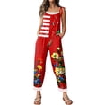 thumbnail image 2 of Women's Patriotic Floral Print Wide Leg Overalls Adjustable Tie Strap Linen Blend Sleeveless Jumpsuit 4th of July Casual Loose Romper Pants Red 4XL, 2 of 7