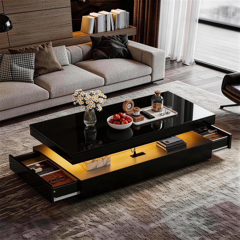 BaPiPro LED Smart Coffee Table with USB Charging, 39 Inch Black photo 1