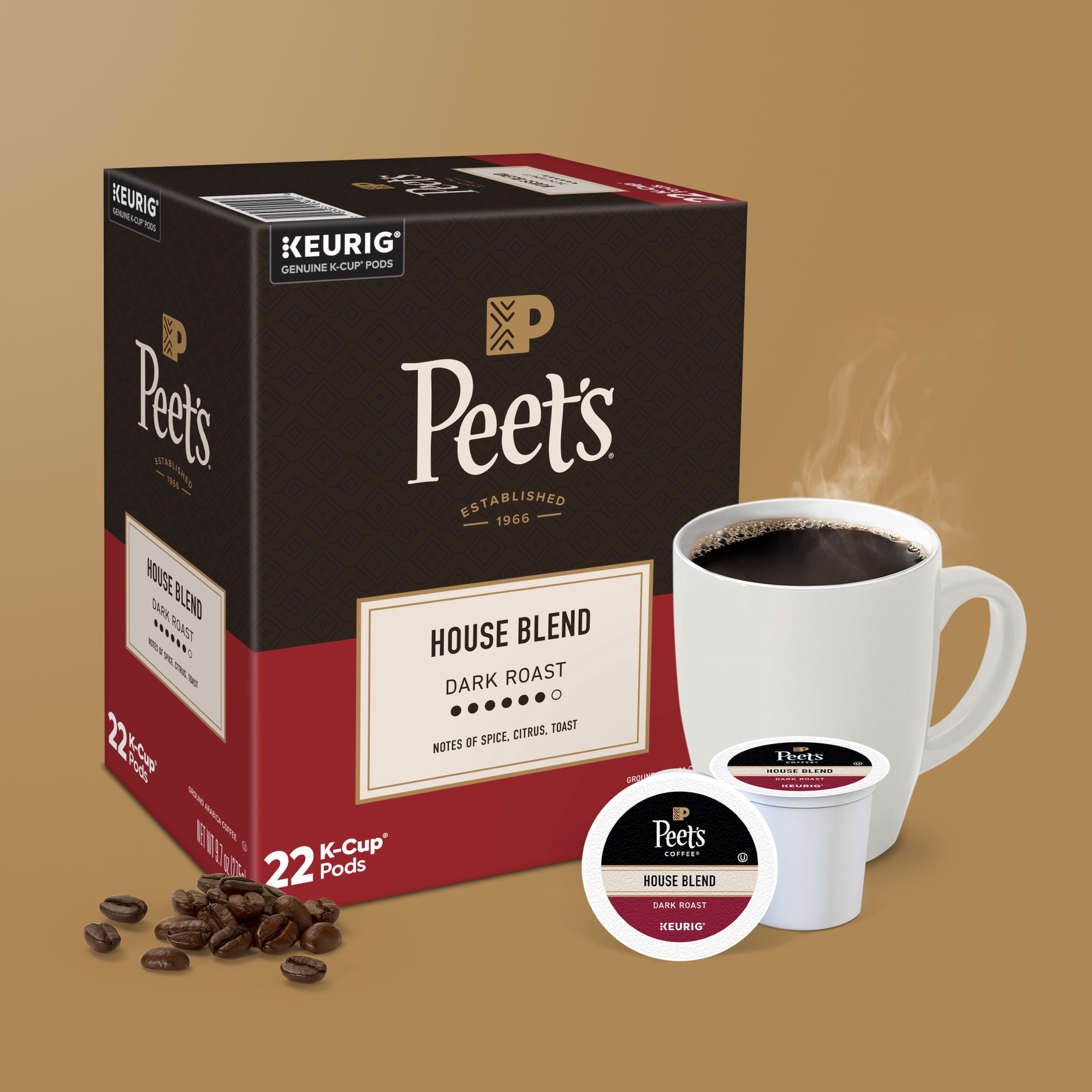 Peet's Coffee, House Blend Dark Roast K-Cup Coffee Pods, 22 Count