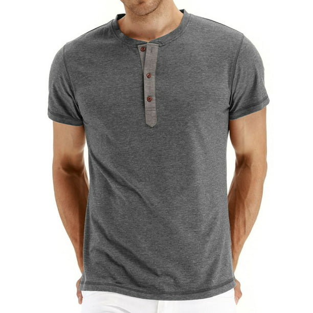 Mens Fashion Casual Front Basic Short Sleeve Henley Tops Summer Button T Shirts Plain V Neck Slim Fit Tee - Walmart.com