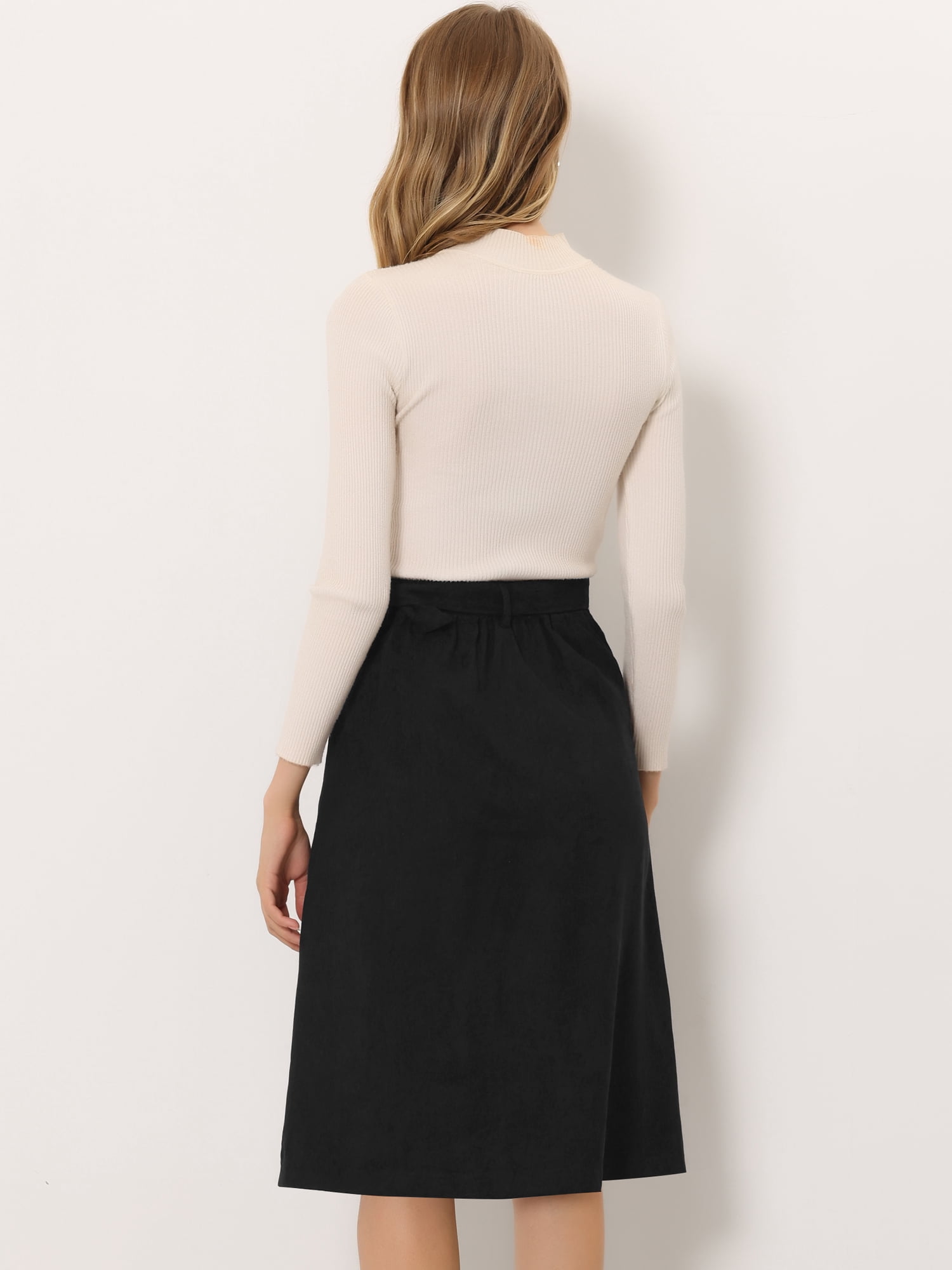 DARING DIVA Women's A-Line Button Front Belted Midi Skirts 2XL Black