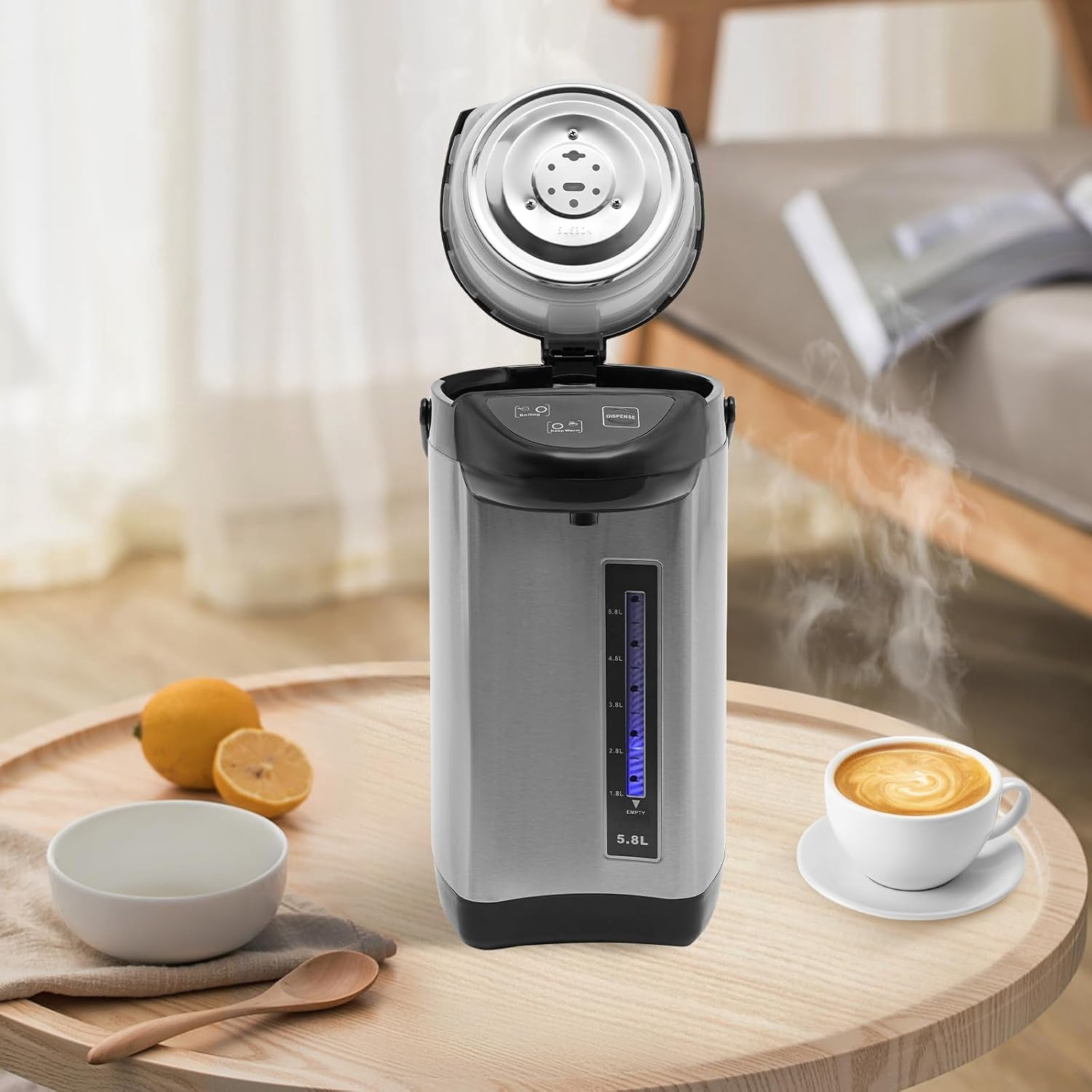 Home Water Boiler Warmer,Electric Stainless Steel Hot Water Pot Urn, 750W Removable Water Tank Design,3.94ft Cord Length, Electric Kettle for Dining Room, Tea Room