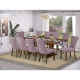 thumbnail image 3 of East West Furniture 11-Pc Dining Table Set - A Butterfly Leaf Double Pedestal Kitchen Table and 10 Dahlia Linen Fabric Modern Chairs with Button Tufted Back - Antique Walnut Finish, 3 of 4