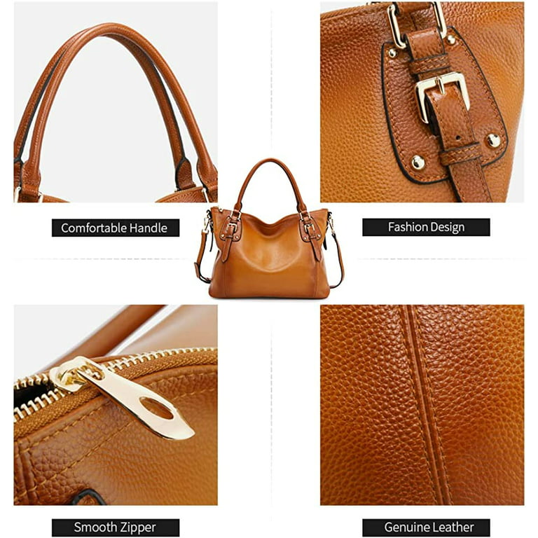 Pikadingnis Women's Genuine Leather Handbags Shoulder Tote Organizer Top Handles Crossbody Bag Satchel Designer Purse, Adult Unisex, Size: Large, Grey