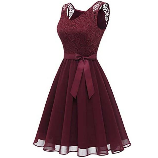 Fankiway Robe Vintage Sans Manches en Dentelle pour Femmes Robe de Cocktail Robes de Soirée Grande Taille Robes d'Été pour Femmes Manches Courtes