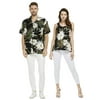 Couple Matching Hawaiian Luau Outfit Aloha Shirt and Tank Top in Wispy Cereus Black