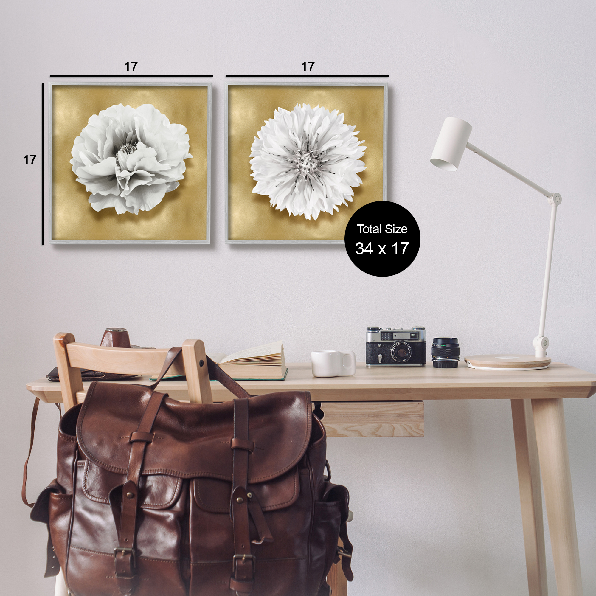 Stupell Industries White on Glam Flowers Botanical & Floral Painting Gray Framed Art Print Wall Art, 17 x 17