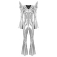 thumbnail image 3 of Moggemol Womens 70s Rave Outfits Shiny Metallic Bell Bottom Alien Jumpsuit Silver 3XL, 3 of 4