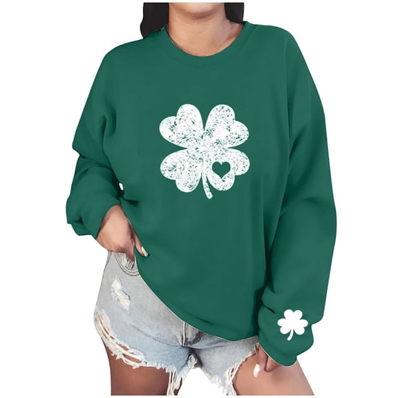 Guluxicc Long Sleeve Shirts for Women Spring St. Patrick's Day Printed Round Neck Tees Casual Loose Pullovers Women's Tops, XL