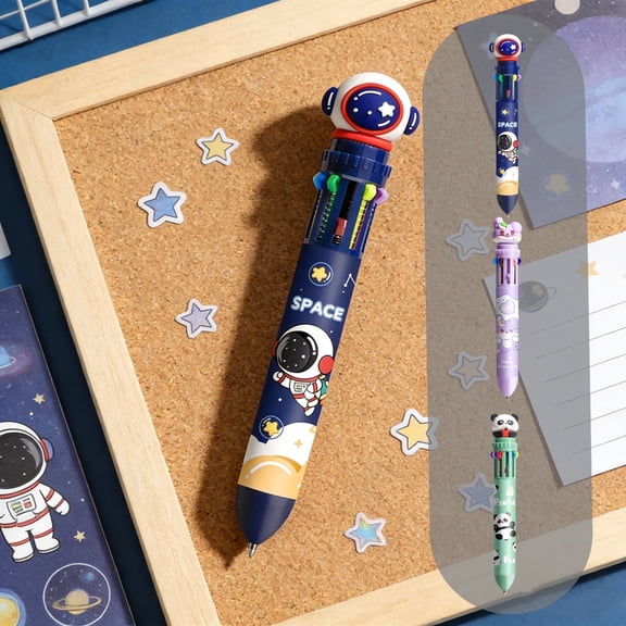 Summer Saving!Back_to_School Supplies Under $1 dollars!Ballpoint Pens, 10 Color Cute Character Multi Color Ballpoint Pens Click Style Retractable Colored Pens ForOffice And Art Supplies, Purple