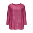 thumbnail image 6 of VBVC Women's Sequin Crew Neck Top,Laides Sparkly 3/4 Sleeve Shirt,Glitter Party Blouse For Women,Hot Pink,Size L, 6 of 6