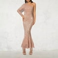 thumbnail image 3 of LYEAA Womens Evening Dresses for Weddings Long Sleeve Glitter Sequin Long Mermaid Dress One Shoulder Wrap Elegant Dress Bodycon Solid Color Gown Cocktail Dress Fashion Dress Stretchy Gold L, 3 of 8