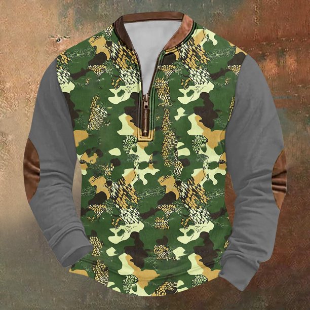 Blusas y camisas de manga larga con cuello redondo para hombre, sudadera con capucha de cuello redondo con cremallera y estampado, sudaderas de manga larga, blusa de poliéster para hombre