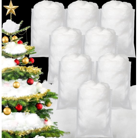 8 Bags Christmas Fake Snow Decoration Artificial Snow Cotton Snow Fluffy Indoor Decoration Snow Blanket Scene Decor White for Christmas Tree Home Winter Party Mantle Village Ornament, 28 Ounces