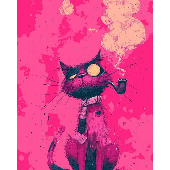 Paint by Numbers for Adults Kids Beginner Pink Smoking Cat DIY Acrylic Painting by Numbers Kits with Brushes Acrylic Pigment Home Decoration Gifts 16 x 20 inch
