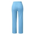 thumbnail image 3 of YFELWZ Womens Plus Size Loose Drawstring Button Casual Wide Leg Long Pants Solid Color Linen Trousers Blue S, 3 of 4