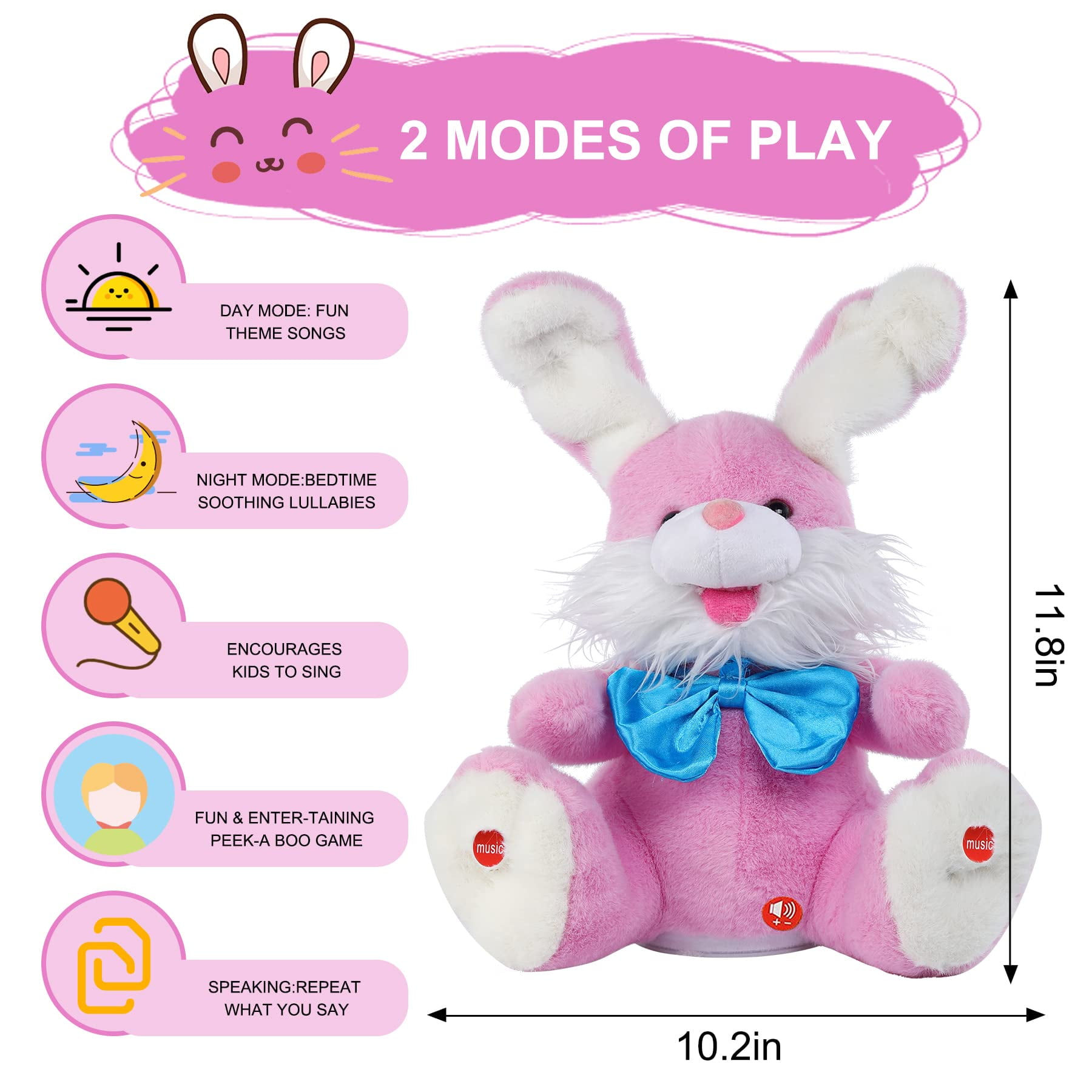 Peek A Boo Bunny Stuffed Animal, Singing Baby Toys for Girls, Children Song  and Lullabies Stuffed Bunny Rabbit Repeats What You Say, Bunny Baby Toys  6-12 Months Talking Singing with Floppy Ears